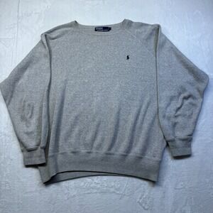Mens Polo Ralph Lauren Pullover Sweater Lightweight Pima Cotton Gray Sz Lg STAIN